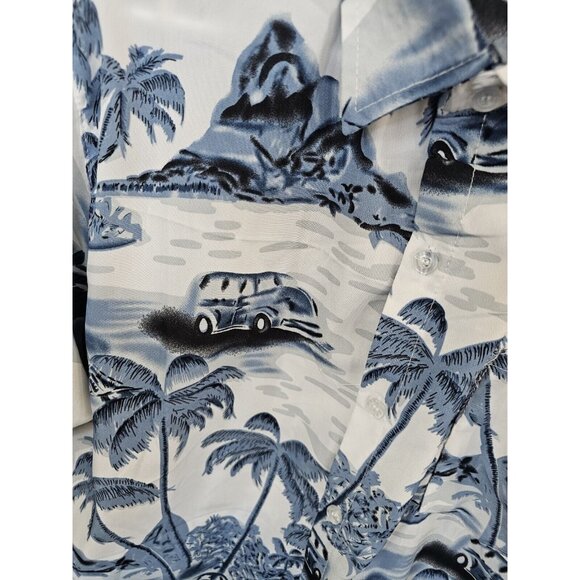 Han Ton  Blue Tropical Hawaiian Shirt Men's Large Palm Trees Cruiser Beach - Picture 2 of 6